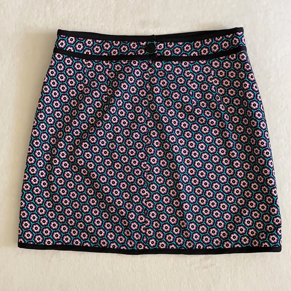 Nanette Lepore | Bohemian Geometric Print Stretch Cotton A-Line Mini Skirt 8 - Picture 13 of 16